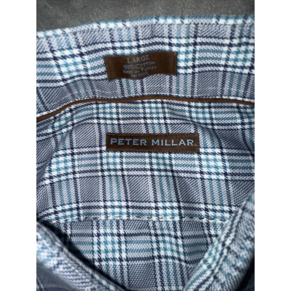 Peter Millar Long‎ Sleeve Button Shirt Mens Large Houndstooth Plaid - Picture 2 of 9